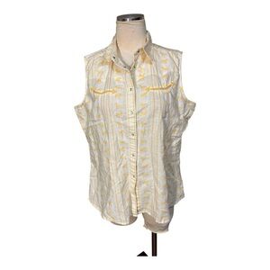 Wrangler Blues yellow horse print Western snap up tank L/XL